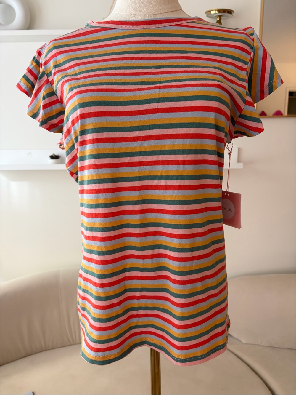 ban.do Multicolor Striped Short Sleeve Tee — Red, Pink, Yellow, Green, Blue